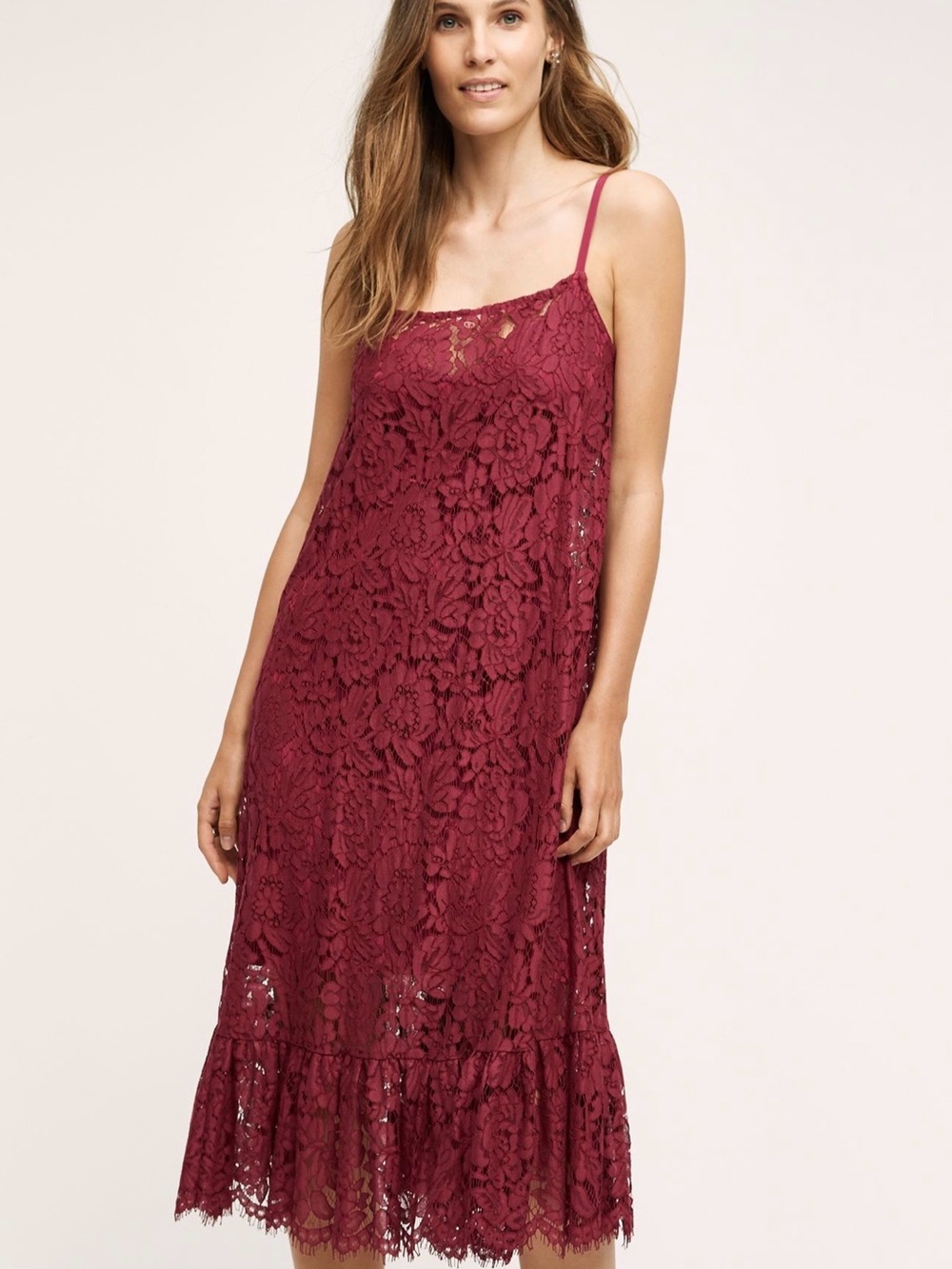 Tracy Reese Burgundy Lace Midi Slip Dress